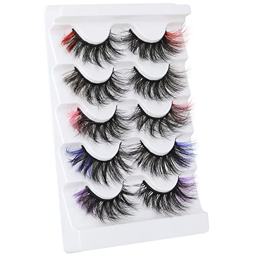 wiwoseo False Eyelashes Colorful Fluffy Wispy Faux Mink Lashes 18MM Valentine...
