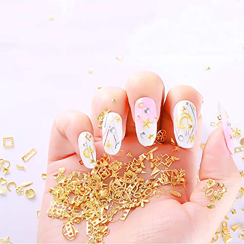 WOKOTO 6 Boxes Gold Metal Nail Studs Rose Star Moon Feather Nail Charm Kit 3D...