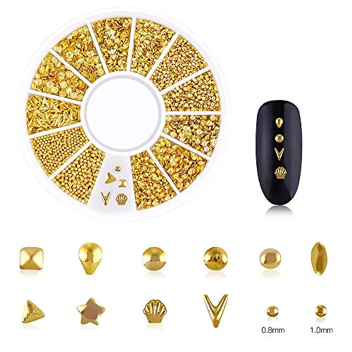 WOKOTO 6 Boxes Gold Metal Nail Studs Rose Star Moon Feather Nail Charm Kit 3D...