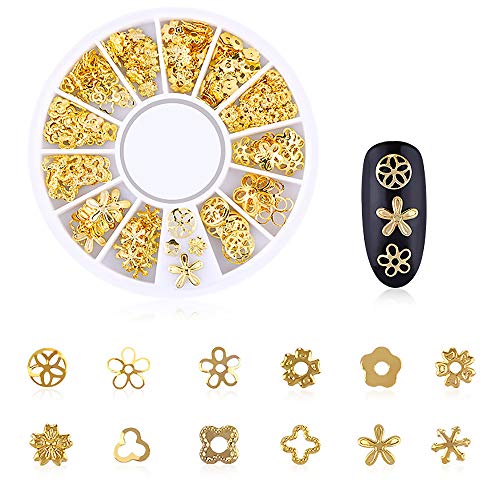WOKOTO 6 Boxes Gold Metal Nail Studs Rose Star Moon Feather Nail Charm Kit 3D...