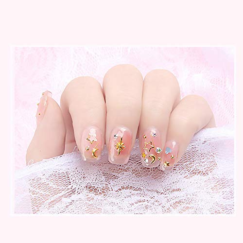 WOKOTO 6 Boxes Gold Metal Nail Studs Rose Star Moon Feather Nail Charm Kit 3D...