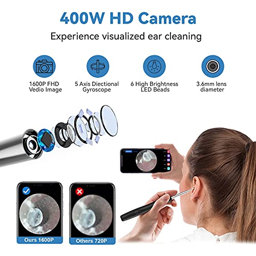 Ear Wax Removal Tool Camera, Earwax Remover Tool, Ear Camera,1600P FHD Wirele...