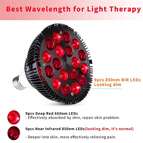 Wolezek Red Light Therapy, 18 LEDs Red Light Therapy Bulb with 660nm Red and ...