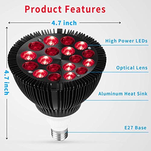 Wolezek Red Light Therapy, 18 LEDs Red Light Therapy Bulb with 660nm Red and ...