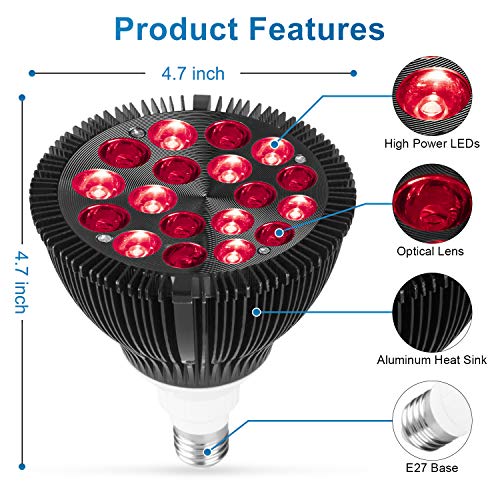 Wolezek Red Light Therapy Lamp with Lamp Holder, 660nm Red and 850nm Near Inf...