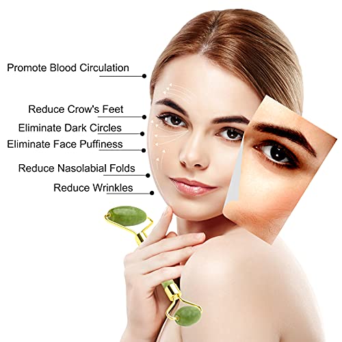 Jade Roller & Gua Sha Set, Wonderwin Jade Roller Gua Sha Board Massage Tool S...