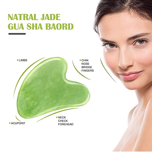 Jade Roller & Gua Sha Set, Wonderwin Jade Roller Gua Sha Board Massage Tool S...
