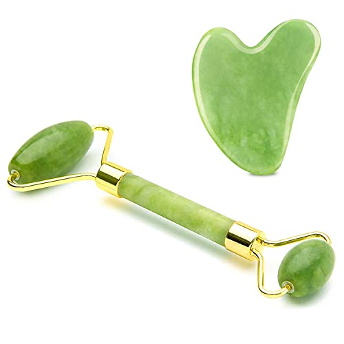 Jade Roller & Gua Sha Set, Wonderwin Jade Roller Gua Sha Board Massage Tool S...