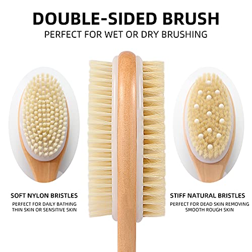 Wonderwin Double-Sided Long Handle Wooden Body Brush with Stiff and Soft Bris...
