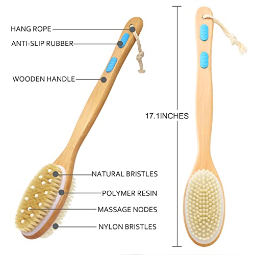 Wonderwin Double-Sided Long Handle Wooden Body Brush with Stiff and Soft Bris...