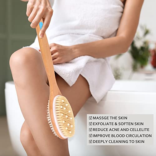 Wonderwin Double-Sided Long Handle Wooden Body Brush with Stiff and Soft Bris...