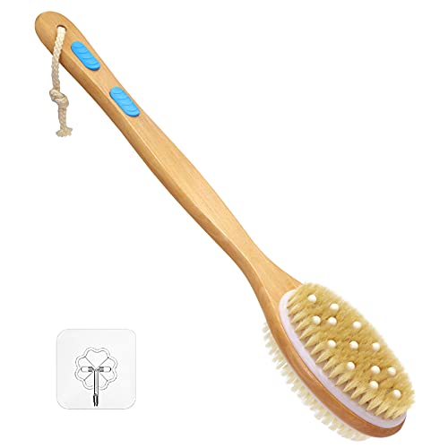 Wonderwin Double-Sided Long Handle Wooden Body Brush with Stiff and Soft Bris...