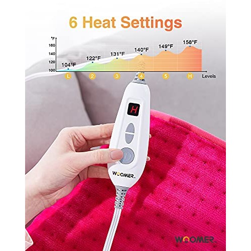 [5 Year Warranty] WOOMER Electric Heating Pad for Back Pain & Cramps Relief, ...