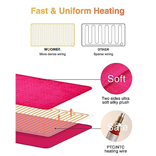 [5 Year Warranty] WOOMER Electric Heating Pad for Back Pain & Cramps Relief, ...