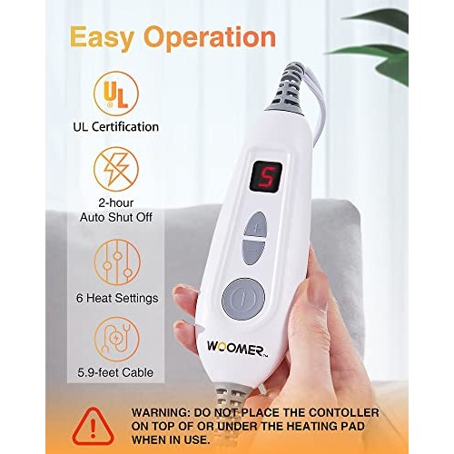 [5 Year Warranty] WOOMER Electric Heating Pad for Back Pain & Cramps Relief, ...