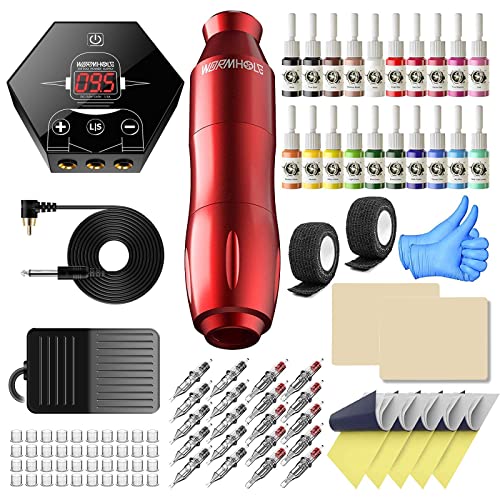 Wormhole Tattoo Pen Kit Rotary Tattoo Machine Kit with Power Supply and Tatto...