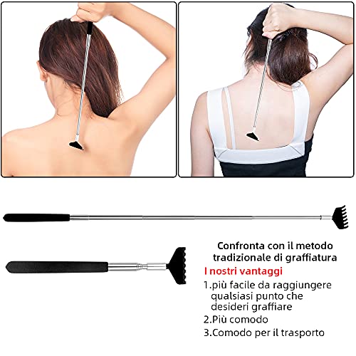 Back Scratcher, WOVTE 3 Pack Black Portable Extendable Stainless Steel Telesc...