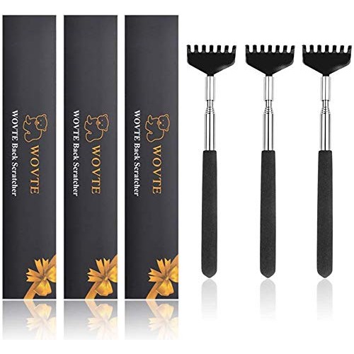 Back Scratcher, WOVTE 3 Pack Black Portable Extendable Stainless Steel Telesc...
