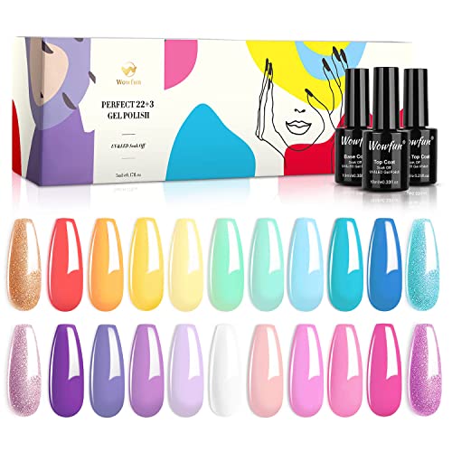 Gel Nail Polish Wowfun 25 Pcs - Gel Polish Set Nail Gel Polish Kit With Top C...