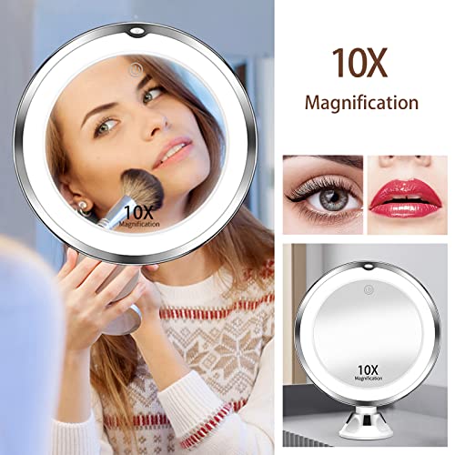 Upgraded 2022 10X Magnifying Makeup Mirror with Lights, 3 Color Lighting, Bat...