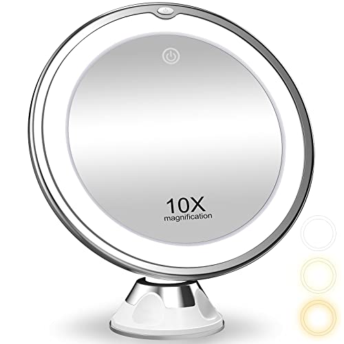 Upgraded 2022 10X Magnifying Makeup Mirror with Lights, 3 Color Lighting, Bat...