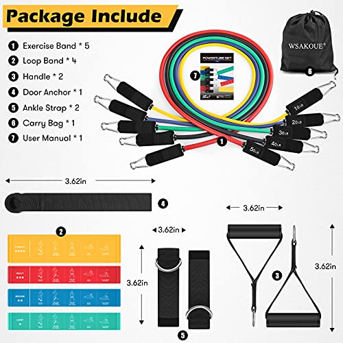 WSAKOUE Resistance Bands Set, Exercise Bands, Workout Bands for Men & Women, ...