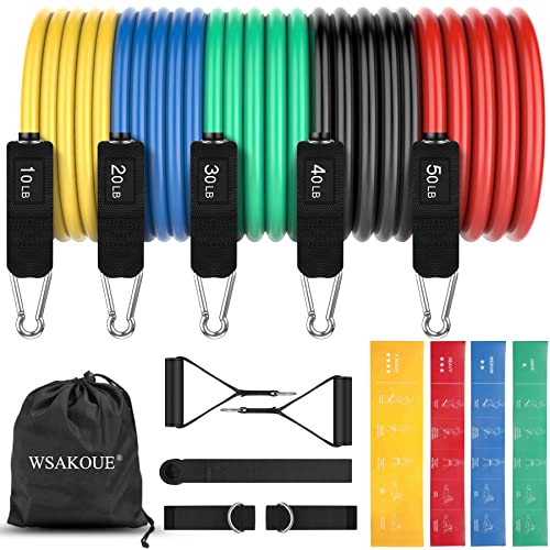 WSAKOUE Resistance Bands Set, Exercise Bands, Workout Bands for Men & Women, ...