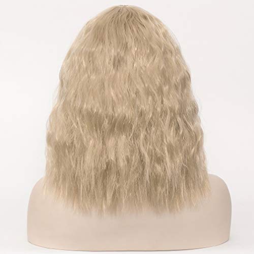 WTHCOS Ash Blonde Wig Short Curly Wig with Bangs Ash Blonde Wigs Short Wavy W...