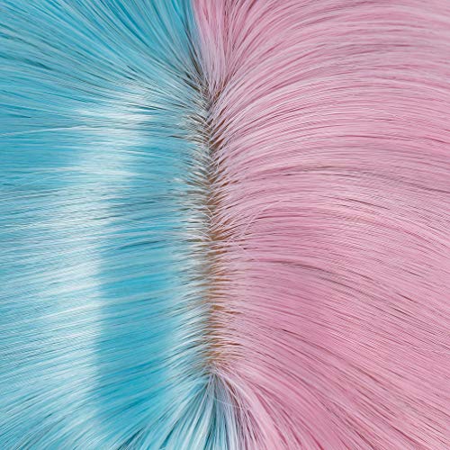 WTHCOS Green Pink Wig Two Tone Wig Short Curly Wig with Bangs Split Wig Bob W...