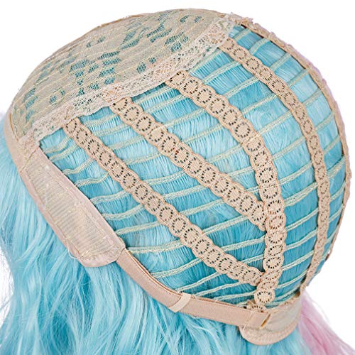 WTHCOS Green Pink Wig Two Tone Wig Short Curly Wig with Bangs Split Wig Bob W...