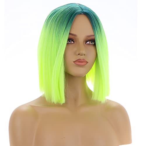 WTHCOS Green Wig Short Straight Wig Ombre Green Bob Wig Short Wig Straight Ha...