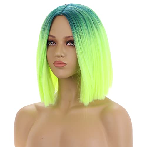 WTHCOS Green Wig Short Straight Wig Ombre Green Bob Wig Short Wig Straight Ha...