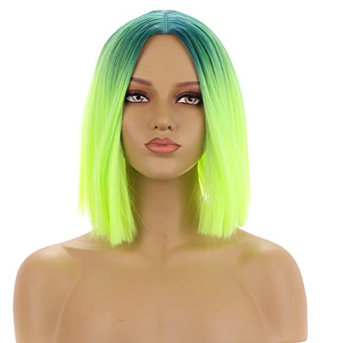 WTHCOS Green Wig Short Straight Wig Ombre Green Bob Wig Short Wig Straight Ha...