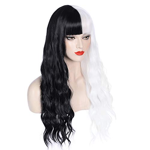 WTHCOS Long Curly Wig with Bangs Long Wavy Fluffy Wigs for Women Daily Wear o...