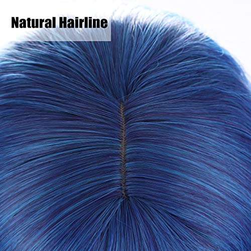 WTHCOS Mix Blue Wig Long Curly Wig with Bangs Blue Ombre Wigs Long Wig for Wo...