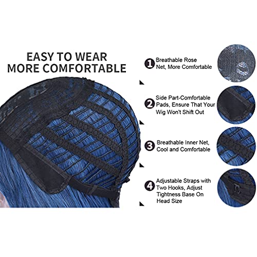 WTHCOS Mix Blue Wig Long Curly Wig with Bangs Blue Ombre Wigs Long Wig for Wo...