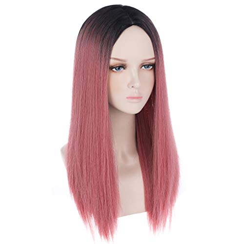WTHCOS Pink Ombre Wig Long Straight Wig Ombre Wigs Middle Parted Straight Wig...