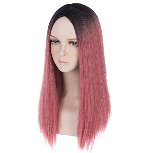 WTHCOS Pink Ombre Wig Long Straight Wig Ombre Wigs Middle Parted Straight Wig...