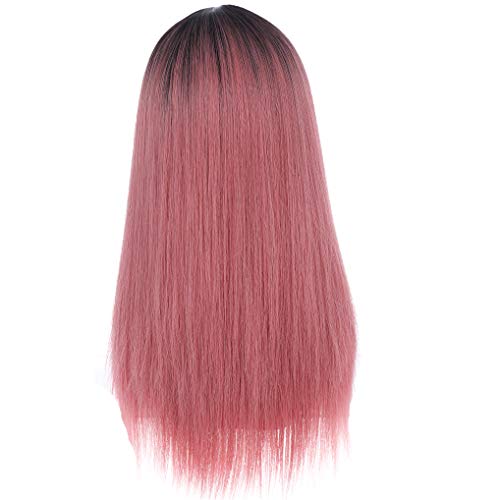 WTHCOS Pink Ombre Wig Long Straight Wig Ombre Wigs Middle Parted Straight Wig...