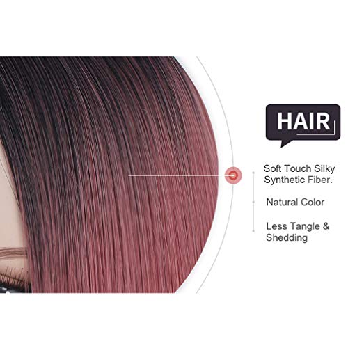 WTHCOS Pink Ombre Wig Long Straight Wig Ombre Wigs Middle Parted Straight Wig...