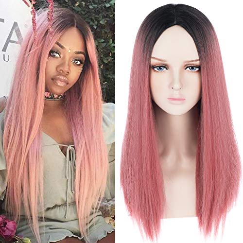 WTHCOS Pink Ombre Wig Long Straight Wig Ombre Wigs Middle Parted Straight Wig...