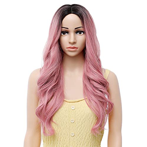 WTHCOS Pink Ombre Wig Long Wavy Wig Ombre Wigs for Women Long Wig Middle Part...
