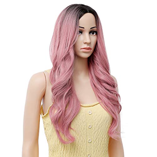 WTHCOS Pink Ombre Wig Long Wavy Wig Ombre Wigs for Women Long Wig Middle Part...