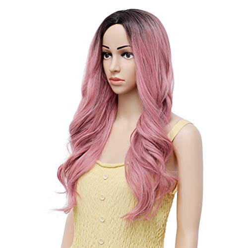WTHCOS Pink Ombre Wig Long Wavy Wig Ombre Wigs for Women Long Wig Middle Part...