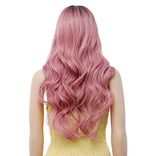 WTHCOS Pink Ombre Wig Long Wavy Wig Ombre Wigs for Women Long Wig Middle Part...