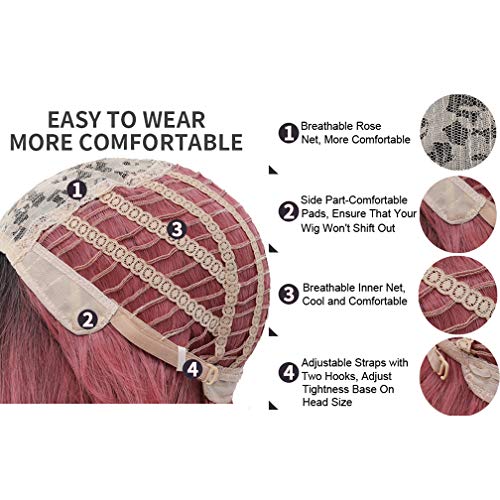 WTHCOS Pink Ombre Wig Long Wavy Wig Ombre Wigs for Women Long Wig Middle Part...