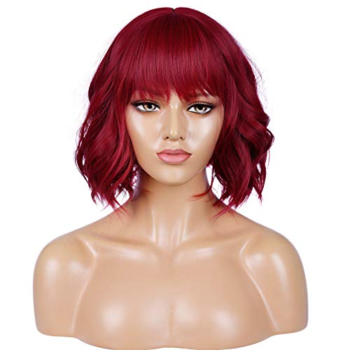 WTHCOS Short Wavy Bob Wig with Bangs Women Short Curly Wigs for Costume Party...