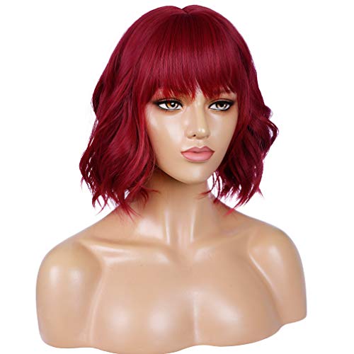WTHCOS Short Wavy Bob Wig with Bangs Women Short Curly Wigs for Costume Party...