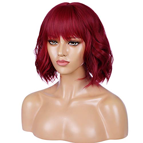 WTHCOS Short Wavy Bob Wig with Bangs Women Short Curly Wigs for Costume Party...