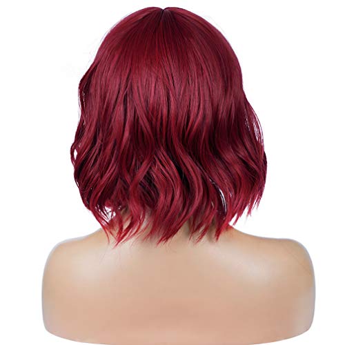 WTHCOS Short Wavy Bob Wig with Bangs Women Short Curly Wigs for Costume Party...